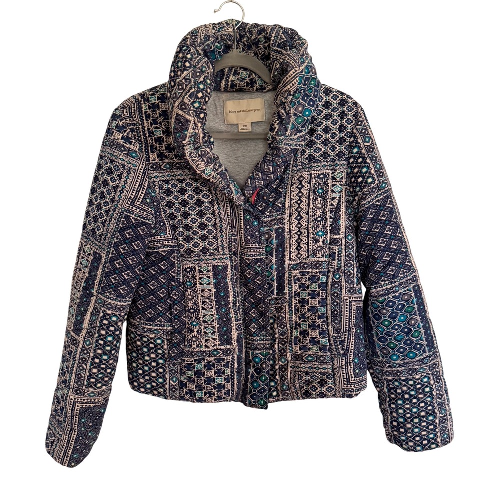 Pilcro Anthropologie Patchwork Quilted Puffer Jacket Teal Medium Boho
